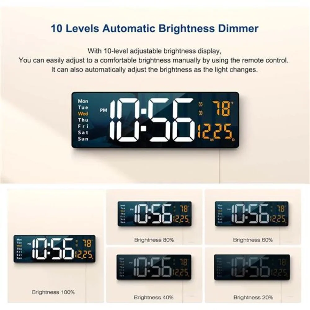 Digital Wall Clock Large Display 16.2 Inch LED Digital Clock with Remote Control